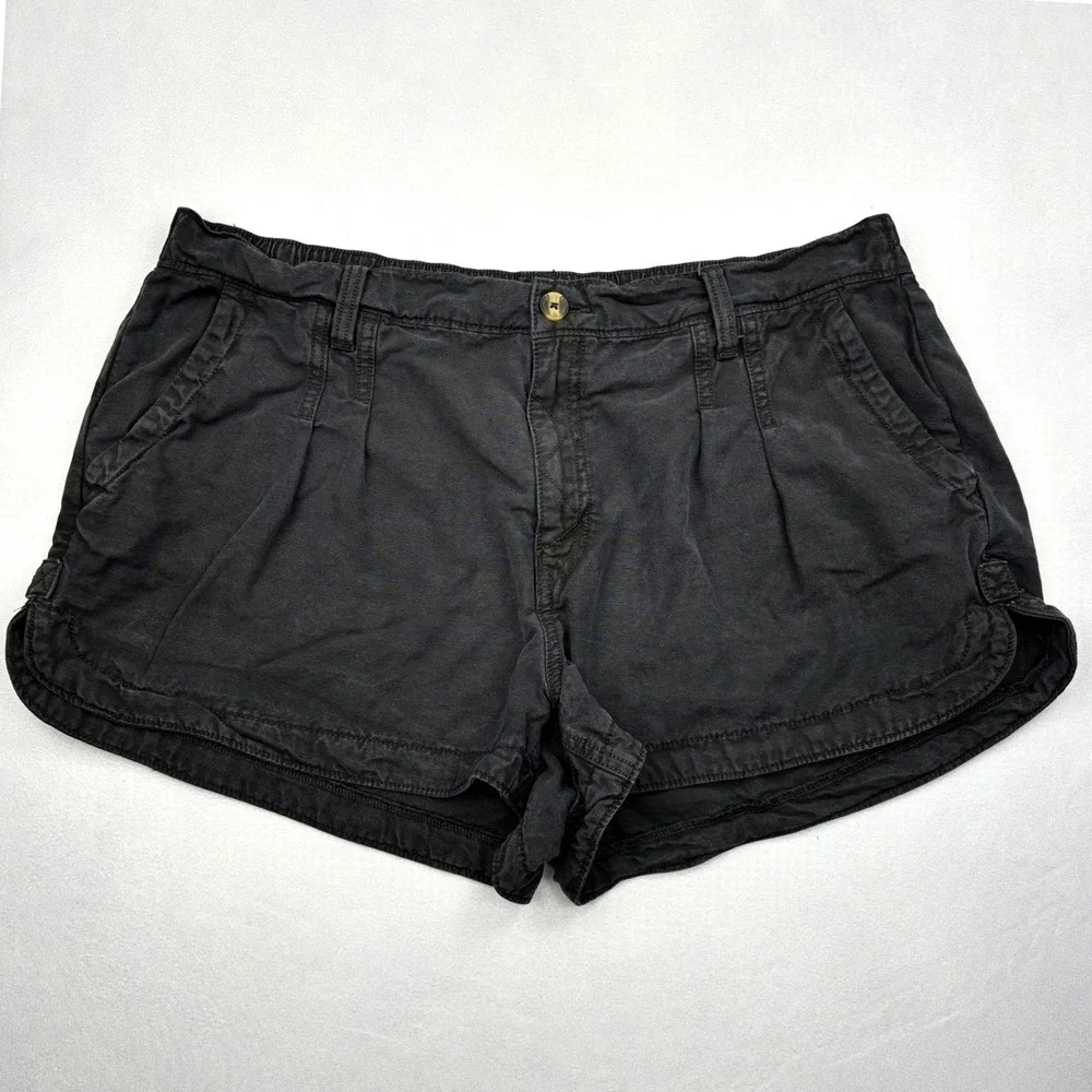Aerie Shorts Womens XL Black Cotton Lyocell Pleated Dolphin Hem Elastic Waist